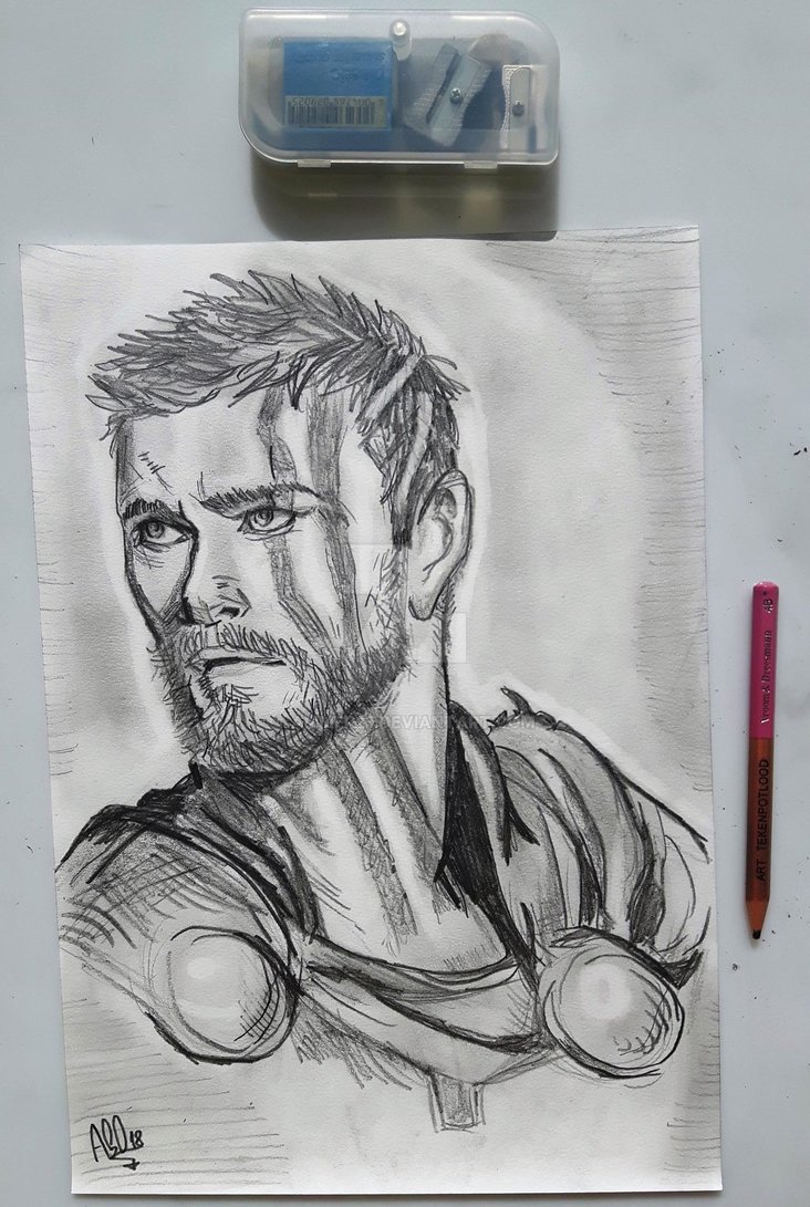 732x1091 thor as seen in ragnarok pencil drawing - Thor Drawing
