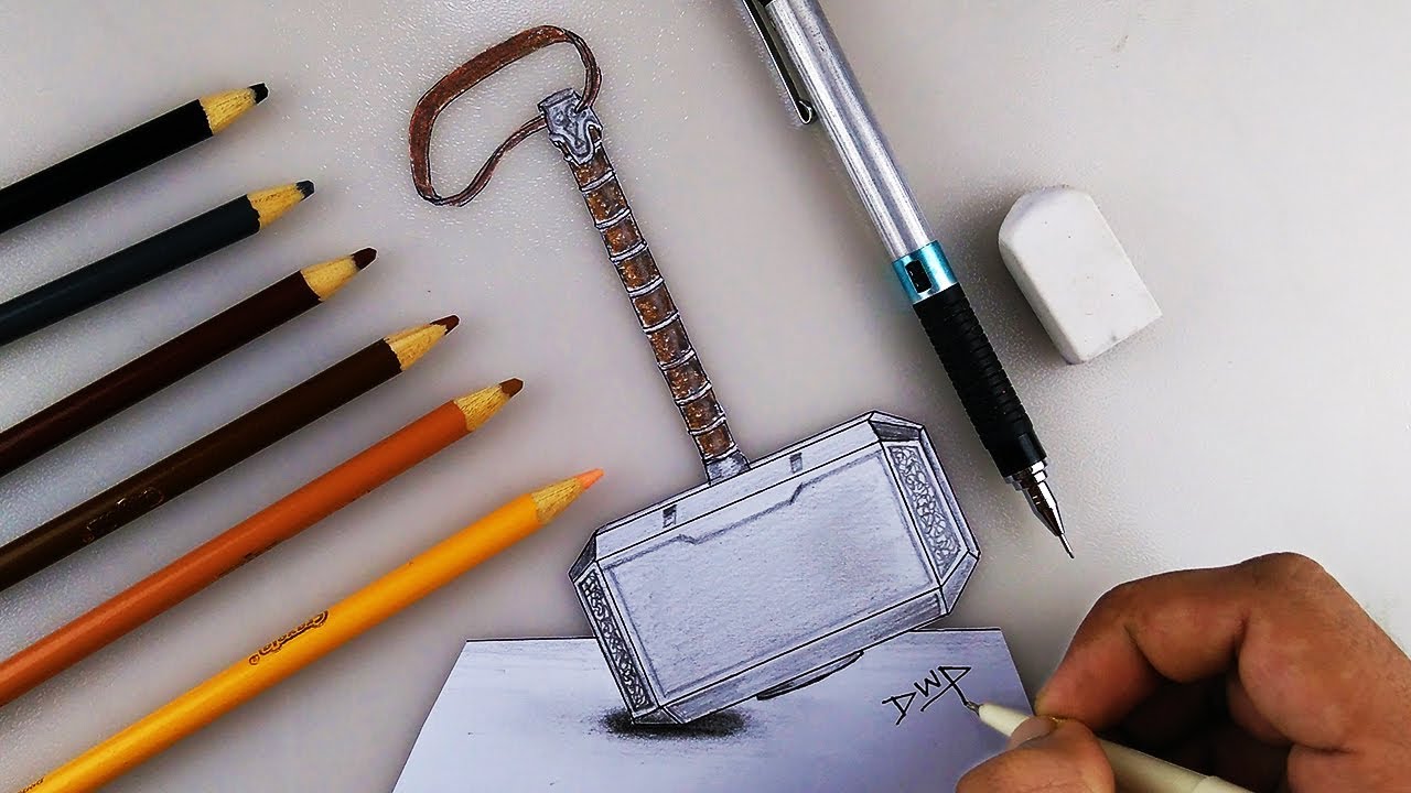 1280x720 how to draw thors hammer step - Thor Hammer Drawing
