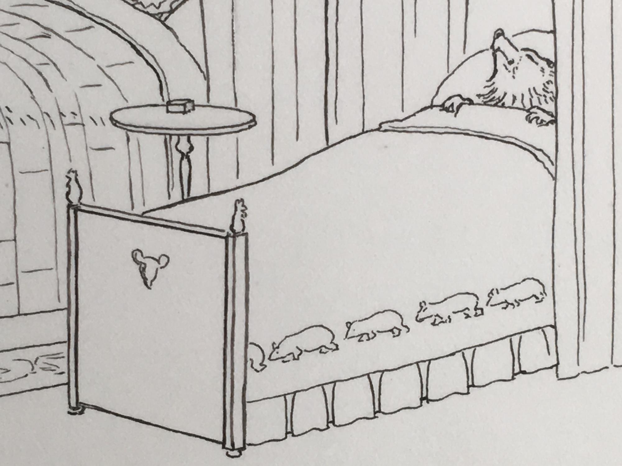 2000x1500 Original Drawing Of The Three Bears In Bed From The Golden Goose - Three Bears Drawing