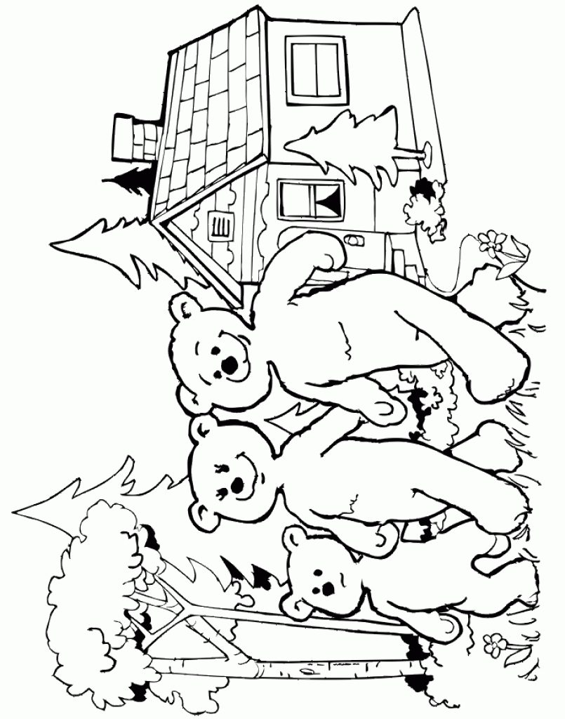 805x1024 Fair The Three Bears Coloring Pages Goldilocks Entering Home Free - Three Bears Drawing