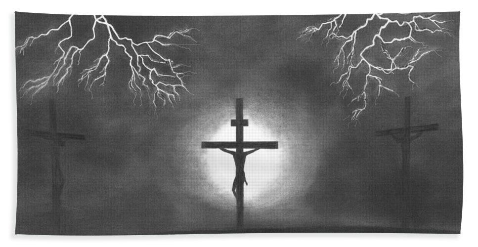 967x500 Three Crosses Drawing Beach Towel For Sale - Three Crosses Drawing