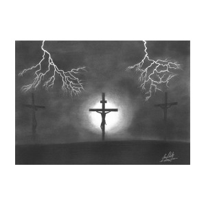 300x300 Three Crosses Drawing Drawing - Three Crosses Drawing