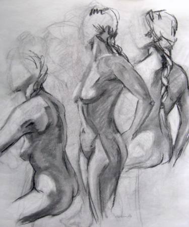 375x449 Three Female Figures, Charcoal Figure Drawing Drawing - Three Drawing