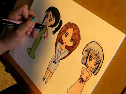 480x360 how to draw girls part - Three Girls Drawing