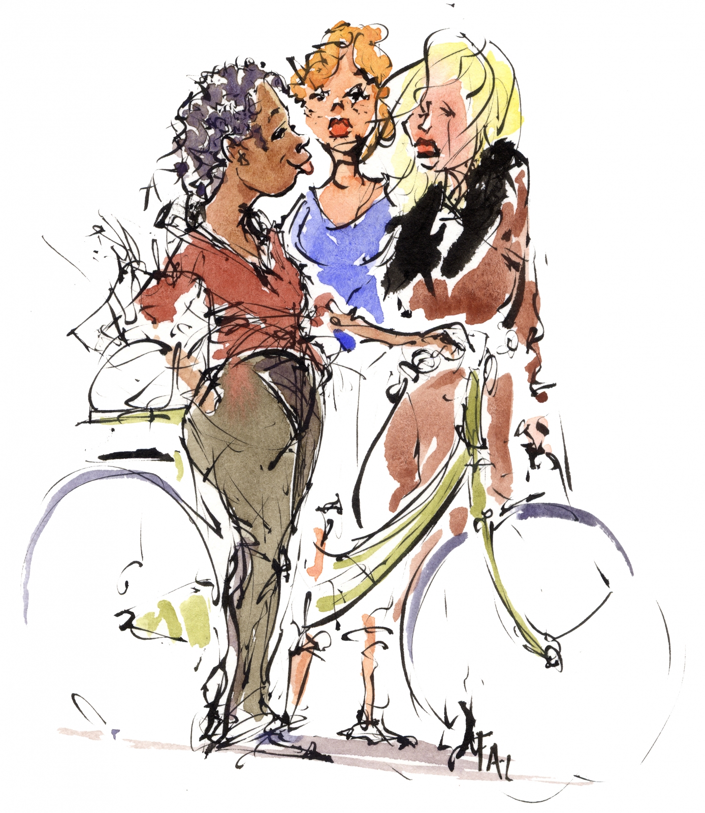 1388x1600 Street Sketches Of People In Color And Ink The Hiking Artist - Three Girls Drawing