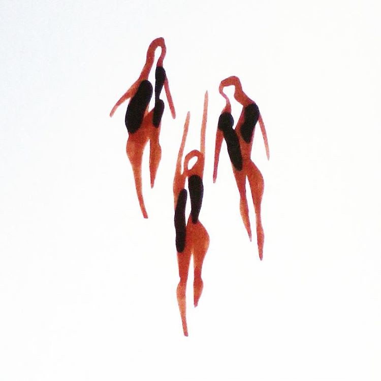 750x750 three girls fashion shapes series ink on paper - Three Girls Drawing