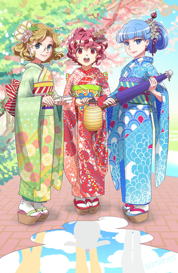 600x920 Three Girls In Furisode Print Skimlines Comics And Drawings - Three Girls Drawing