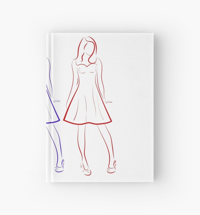 827x889 colored outline drawing of three girls in dresses hardcover - Three Girls Drawing