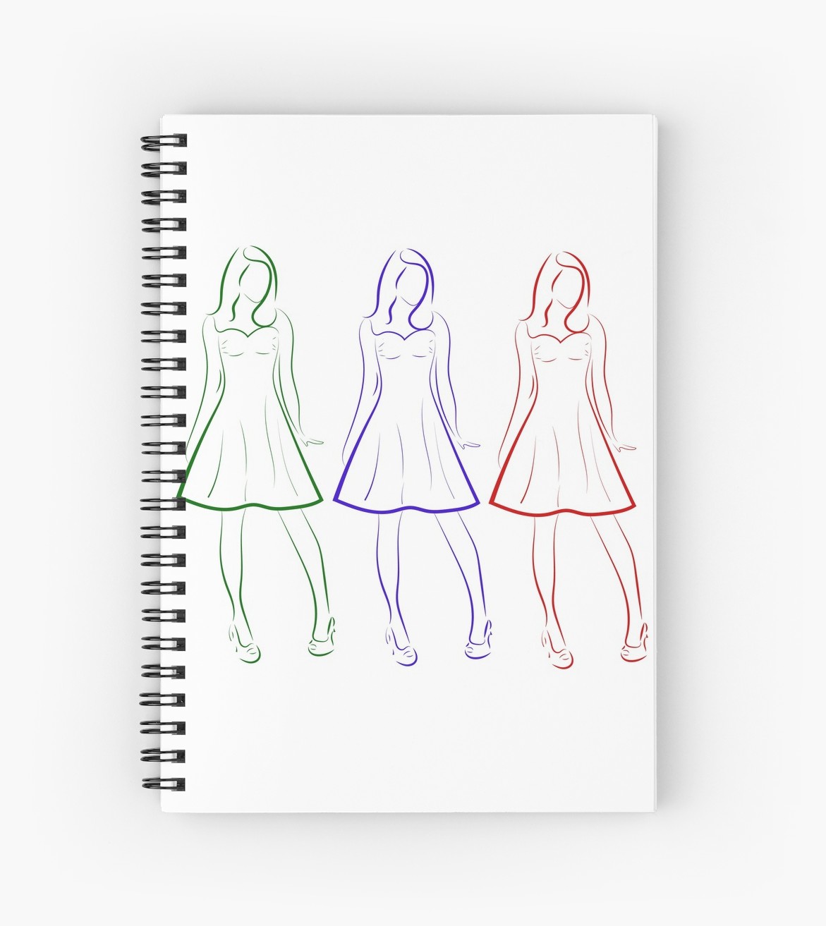 1171x1313 colored outline drawing of three girls in dresses spiral - Three Girls Drawing