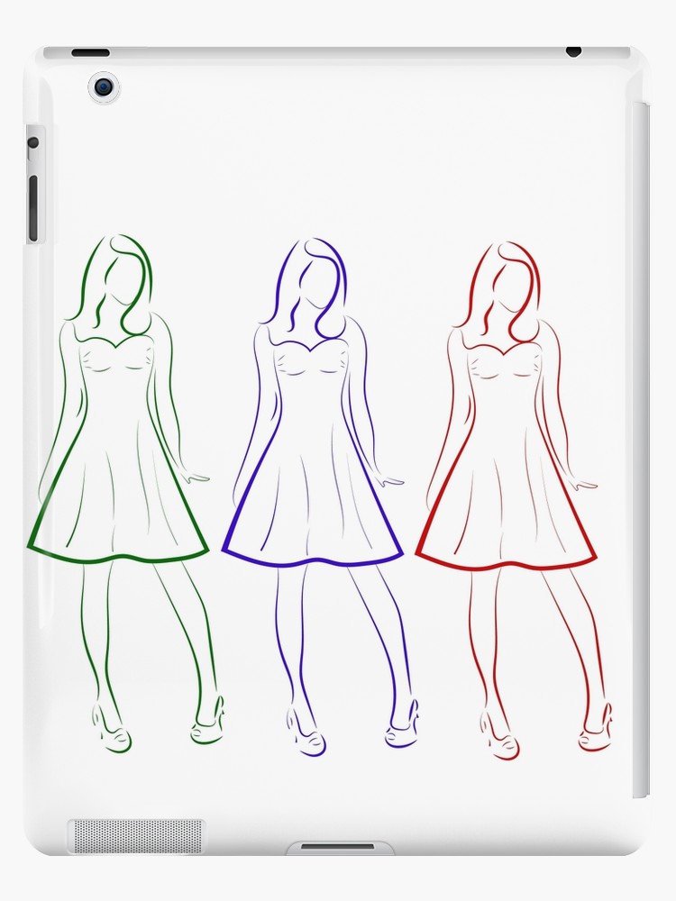 750x1000 colored outline drawing of three girls in dresses ipad cases - Three Girls Drawing