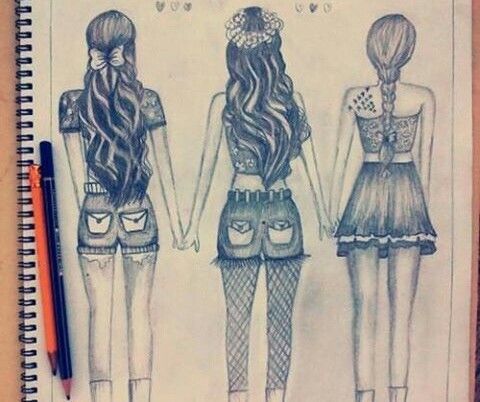480x402 Three Girl Drawing Art Best Friend Drawings, Drawings - Three Girls Drawing