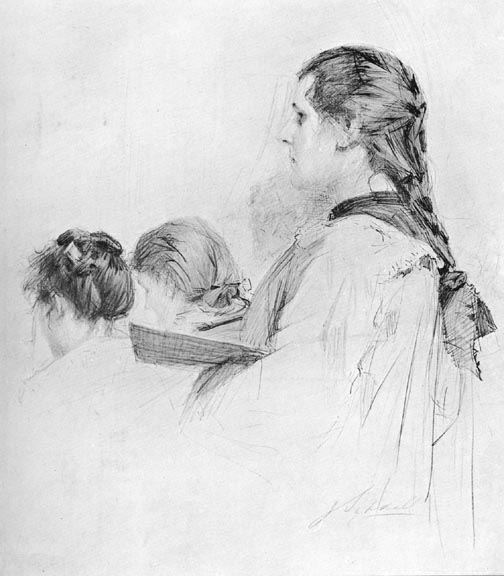 504x576 drawing of three girls - Three Girls Drawing