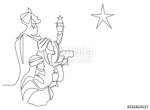 500x367 Continuous Line Drawing Of Three Kings Day Stock Photo - Three Kings Drawing