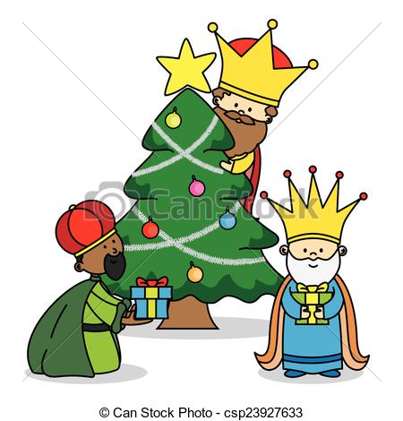450x470 The Three Kings Leaving Gifts Christmas Card Vectors - Three Kings Drawing