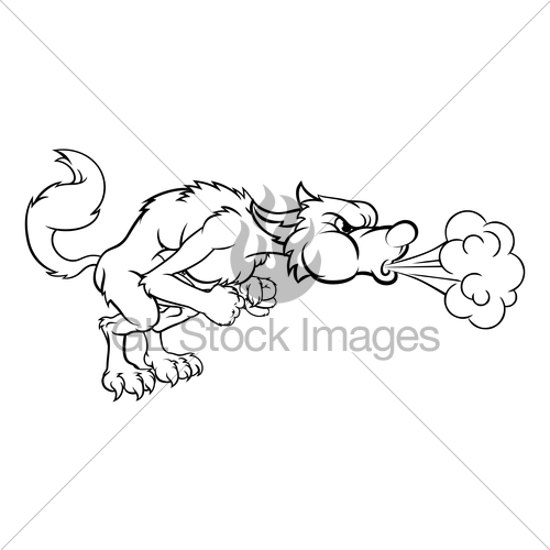 500x500 Three Little Pigs Big Bad Wolf Blowing Gl Stock Images - Three Little Pigs Drawing