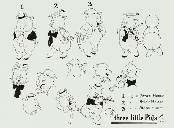 600x443 Walt Disney's Little - Three Little Pigs Drawing