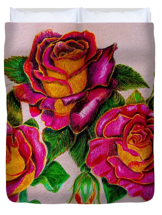 645x853 Three Roses Duvet Cover For Sale - Three Roses Drawing