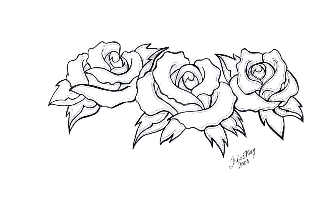 1141x700 Three Roses Tattoo Design - Three Roses Drawing