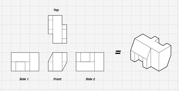 600x304 Working With Orthographic Projections And Basic Isometrics - Three View Orthographic Drawing