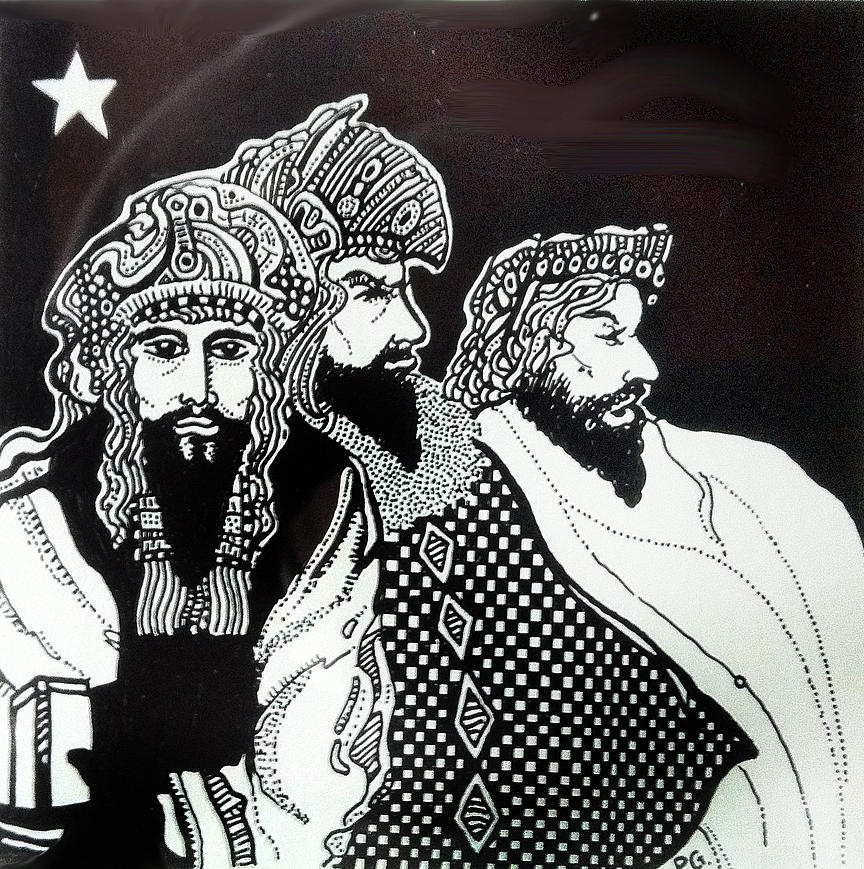 864x869 Three Wise Men Drawing - Three Wise Men Drawing