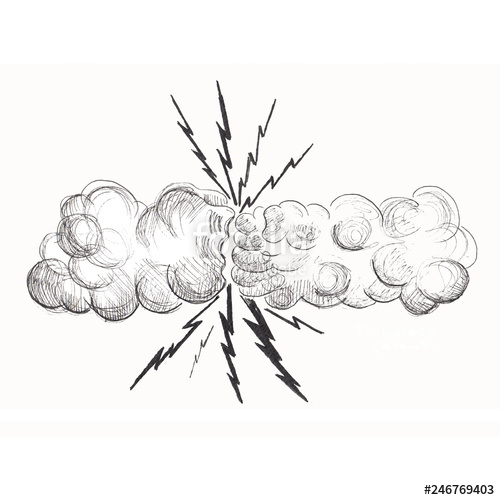 500x500 Thunderstorm, Sketch Illustration Two Clouds, Two Hands - Thunder Drawing