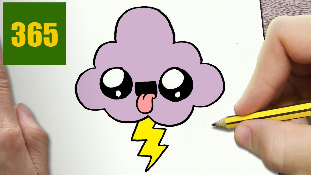 1280x720 How To Draw A Cloud And Thunder Cute, Easy Step - Thunder Drawing