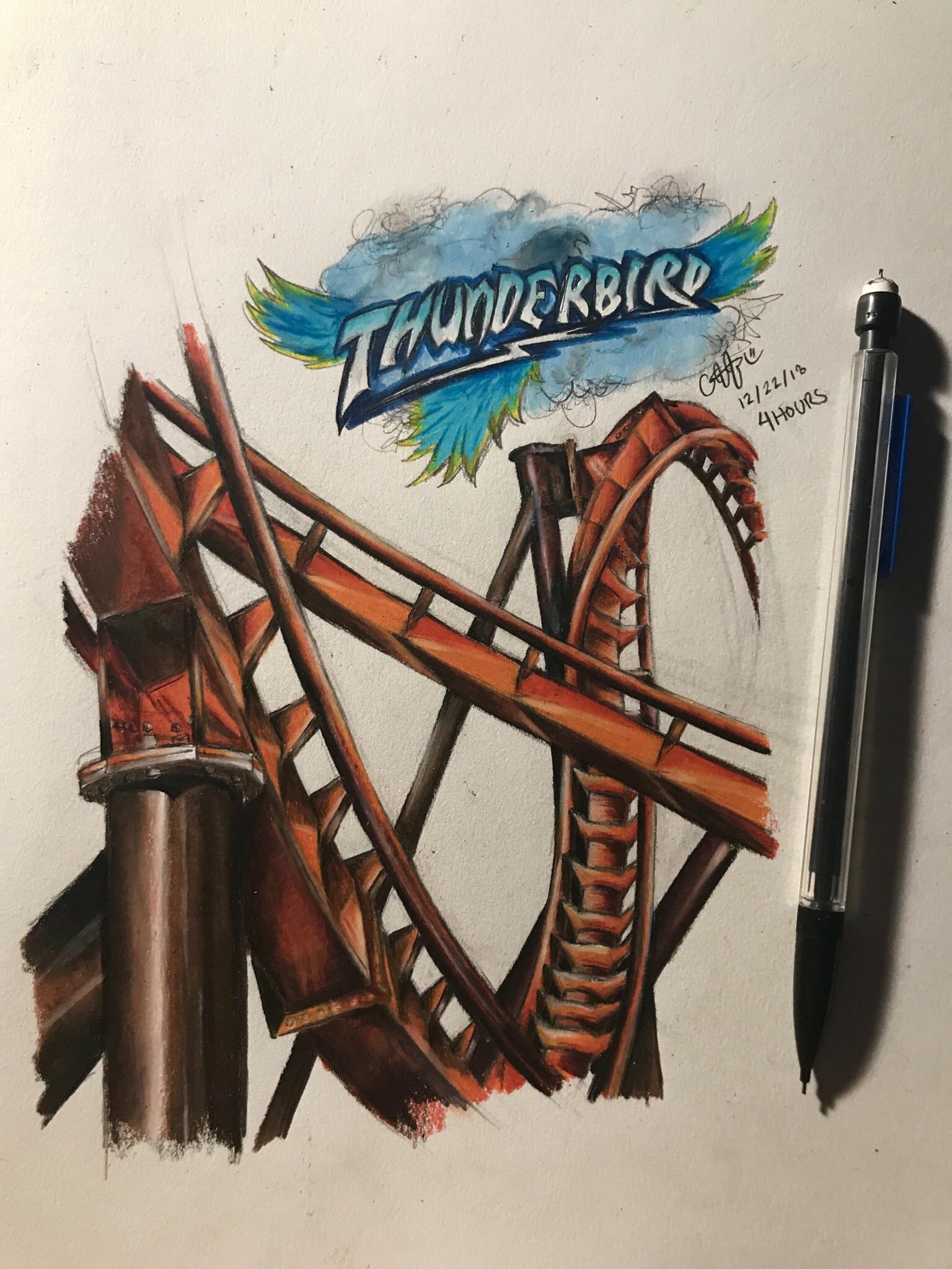 1536x2048 Thunderbird, A Drawing I'm Particularly Proud Of! Rollercoasters - Thunderbird Drawing