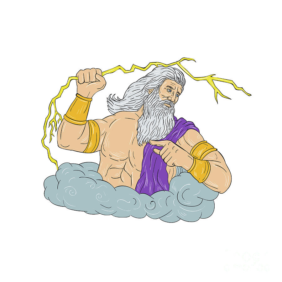 900x900 zeus wielding thunderbolt lightning drawing digital art - Thunderbolt Drawing