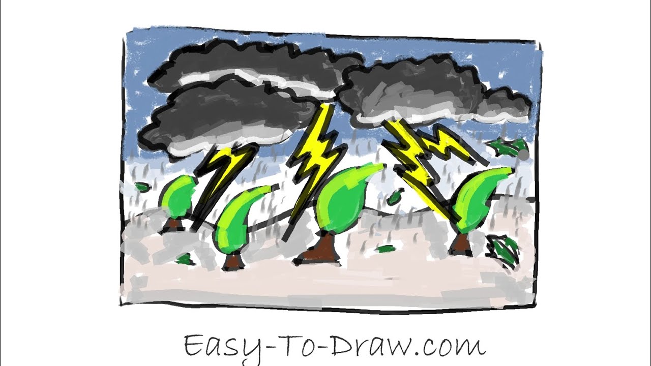 1280x720 How To Draw A Cartoon Thunderstorm Step - Thunderstorm Drawing