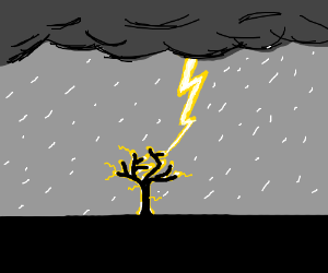 300x250 Lone Tree In A Thunderstorm Drawing - Thunderstorm Drawing