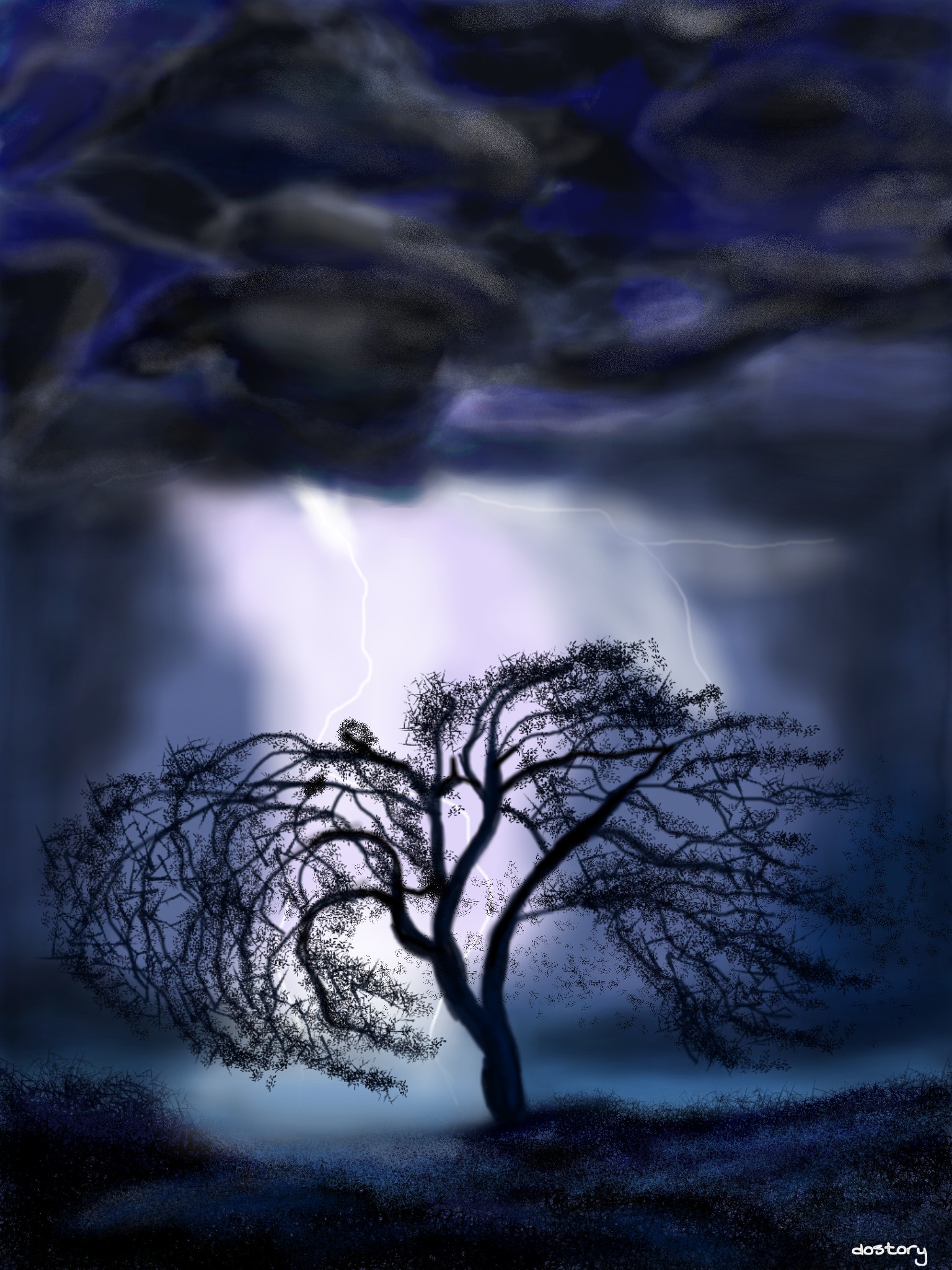 1536x2048 Drawing Thunderstorm Storm Tree Lightning - Thunderstorm Drawing