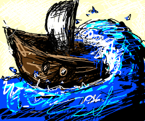 300x250 Tidal Wave Hitting A Boat Drawing - Tidal Wave Drawing