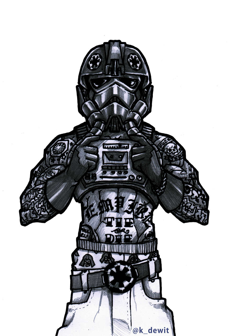 981x1400 my friend asked me to draw a gangster tie fighter pilot - Tie Fighter Drawing