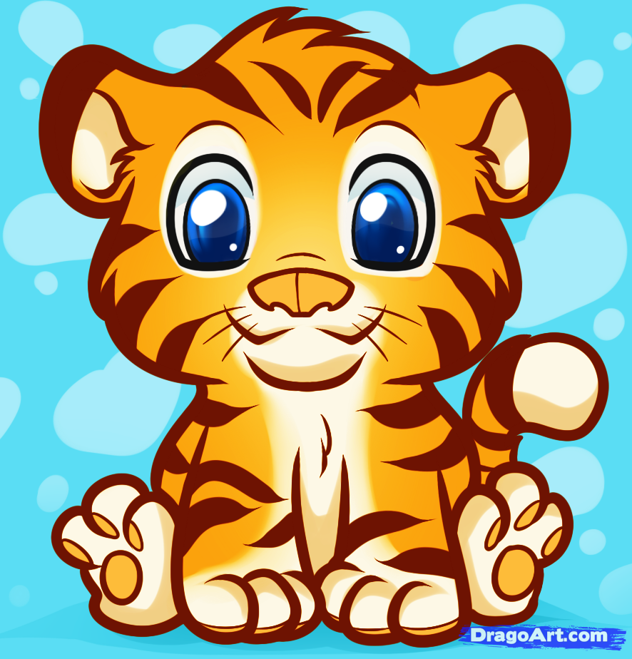 886x924 Cartoon Baby Animals How To Draw An Anime Tiger, Step - Tiger Cartoon Drawing
