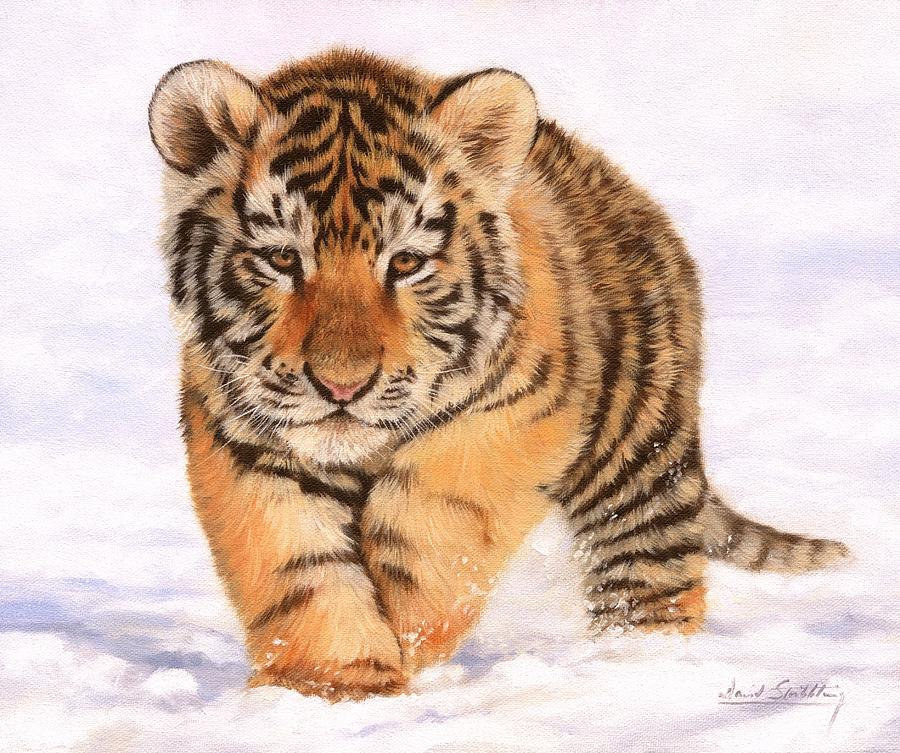 900x753 Tiger Cub In Snow Painting Painting - Tiger Cub Drawing
