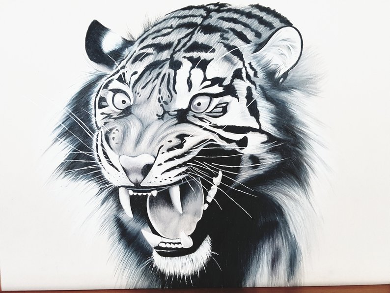 794x596 Roaring Tiger Drawing Etsy - Tiger Drawing