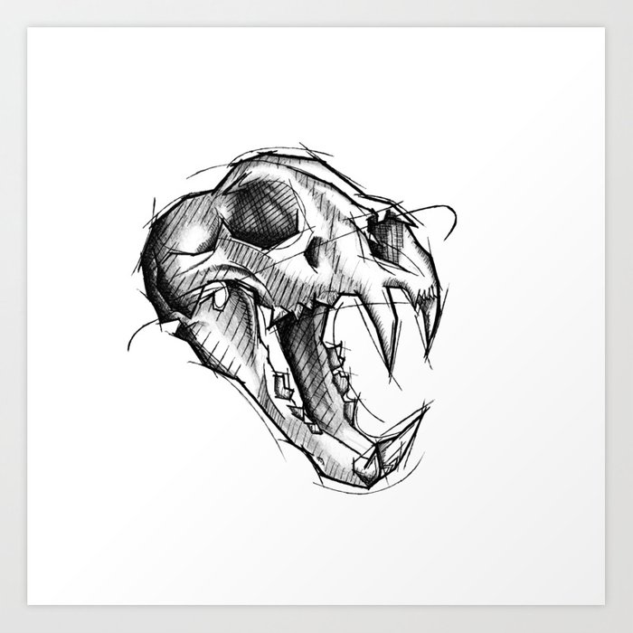 700x700 Tiger Skull Handmade Drawing, Made In Pencil, Charcoal And Ink - Tiger Drawing