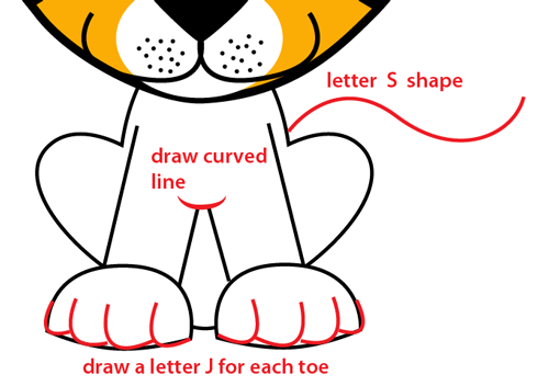 500x352 How To Draw A Cartoon Baby Tiger With Easy Step - Tiger Drawing Easy