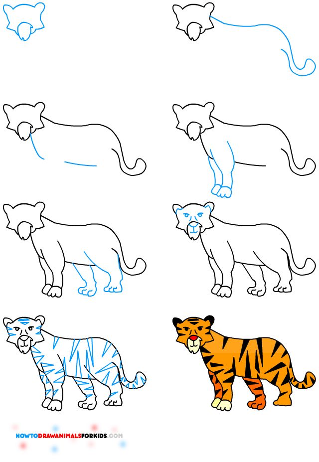 640x927 How To Draw A Tiger Children Drawing Drawings, Draw Animals - Tiger Drawing For Kids