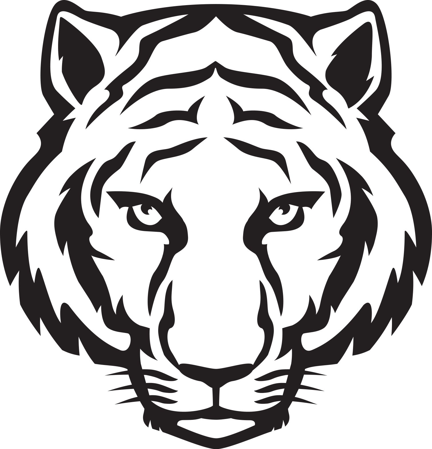 1510x1571 Tiger Head Outline Tiger Eyes Black And White - Tiger Drawing Outline