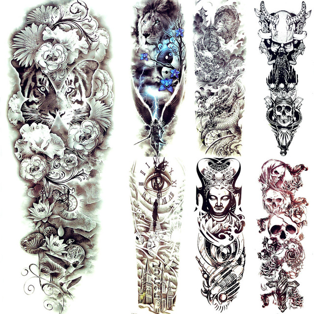 640x640 Black Flower Bloom Temporary Tattoo Tiger Face Beastmaster Men - Tiger Drawing Tattoo