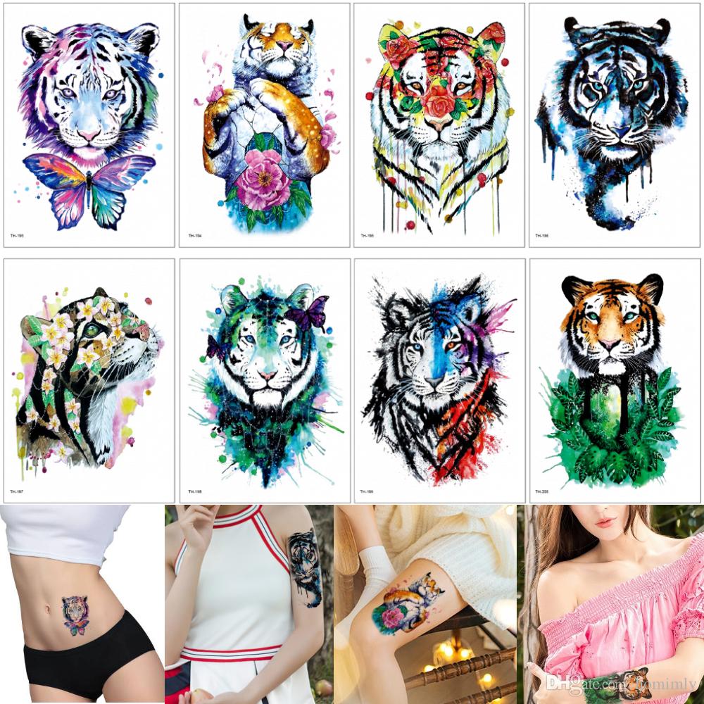 1000x1000 Colored Drawing Tiger Tattoo Stickers Watercolor Cute Animal - Tiger Drawing Tattoo