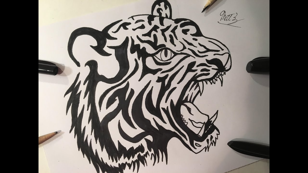 1280x720 How To Draw A Tiger Tattoo - Tiger Drawing Tattoo