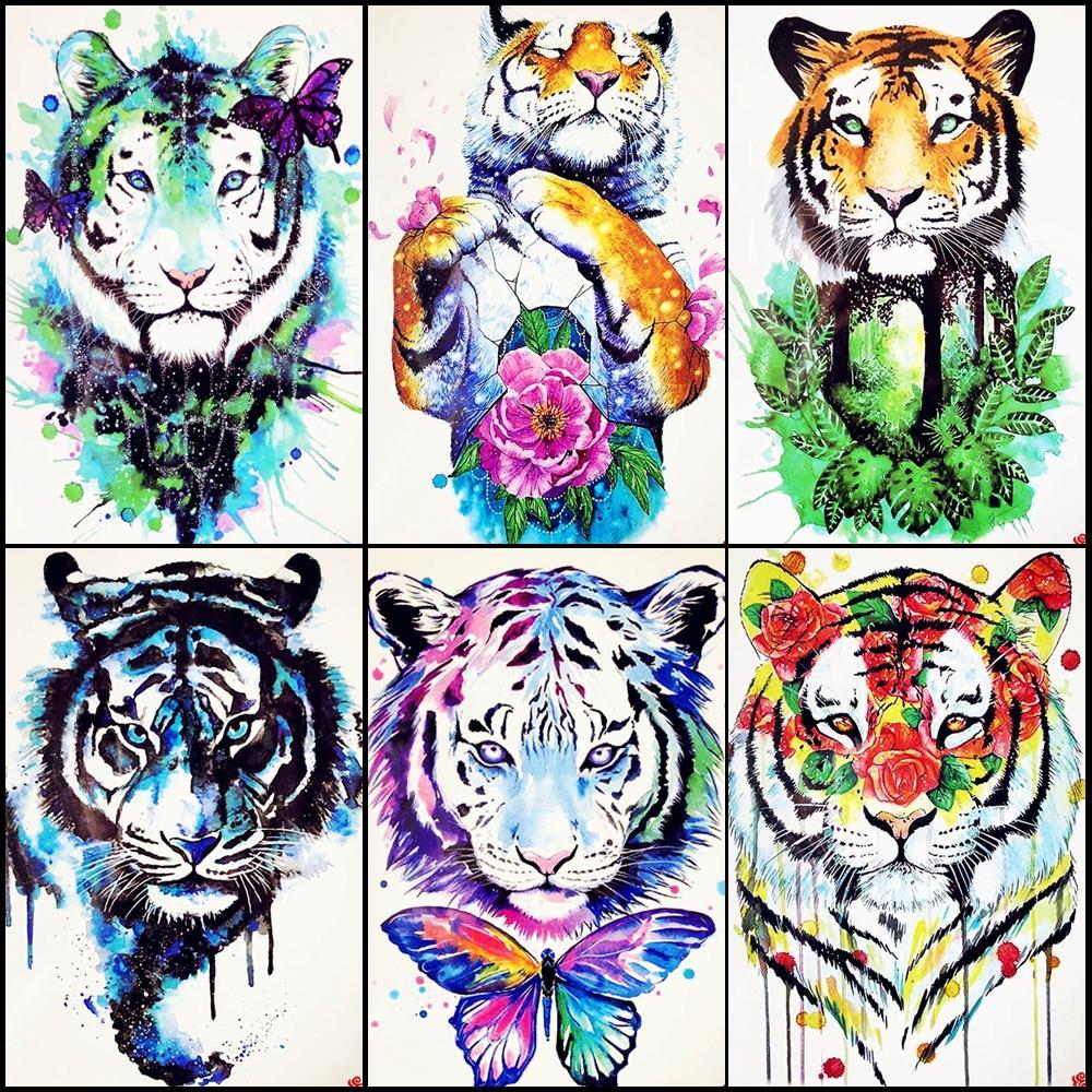1000x1000 Watercolor Tiger Temporary Tattoo Women Back Body Art Drawing - Tiger Drawing Tattoo