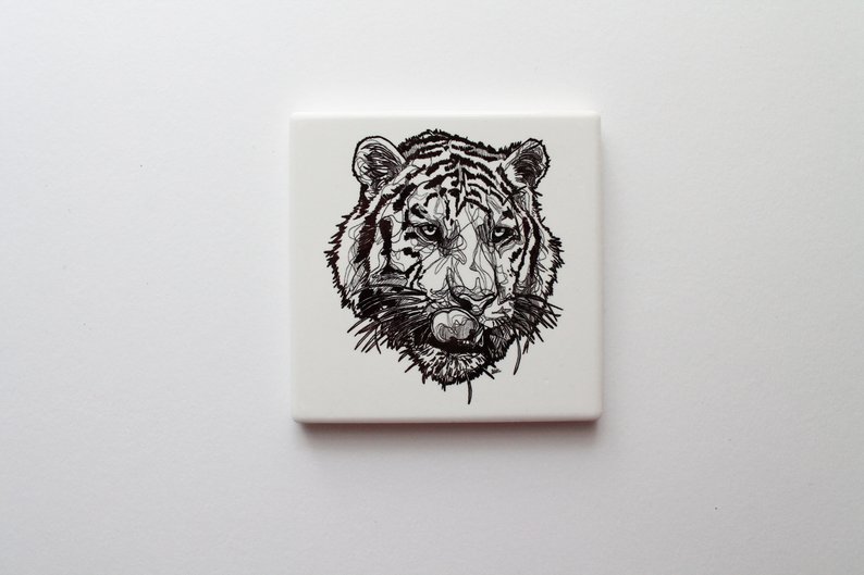 794x529 tiger head ceramic coaster tiger illustration line drawing etsy - Tiger Head Line Drawing