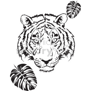 300x300 Tiger Head Black And White Clipart Royalty Free Clipart - Tiger Head Line Drawing
