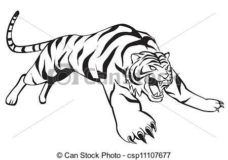 450x317 Drawn Tiger Jumping - Tiger Line Drawing
