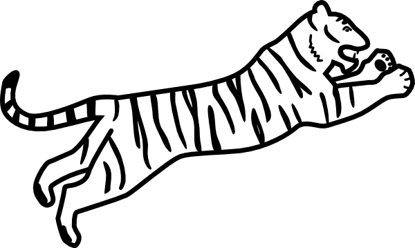 600x359 Tiger Jumping Outline Clip Art - Tiger Line Drawing