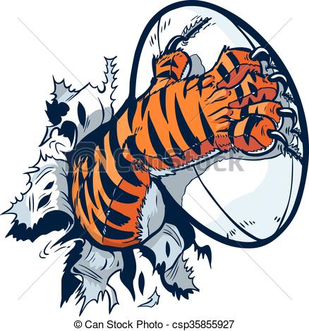 438x470 tiger paw gripping rugby ball vector cartoon clip art - Tiger Paw Drawing