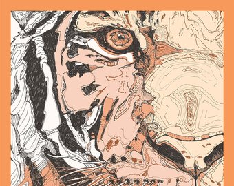 340x270 items similar to tiger print, tiger illustration, tiger drawing - Tiger Print Drawing
